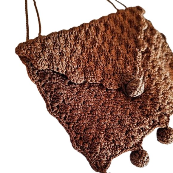 Antique Edwardian 1900s Brown Crocheted Vintage Small Handbag Purse Reticule - Picture 4 of 5